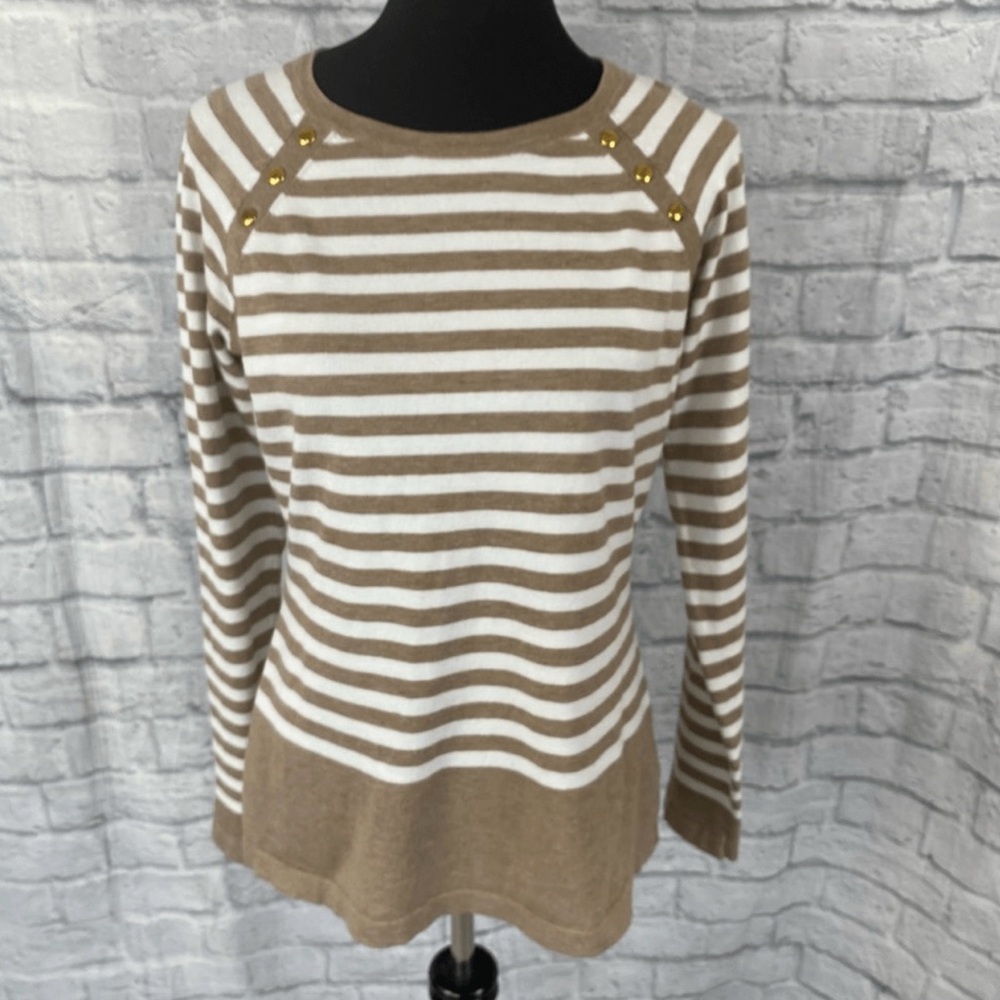 Karen Scott Brown and White Striped Sweater